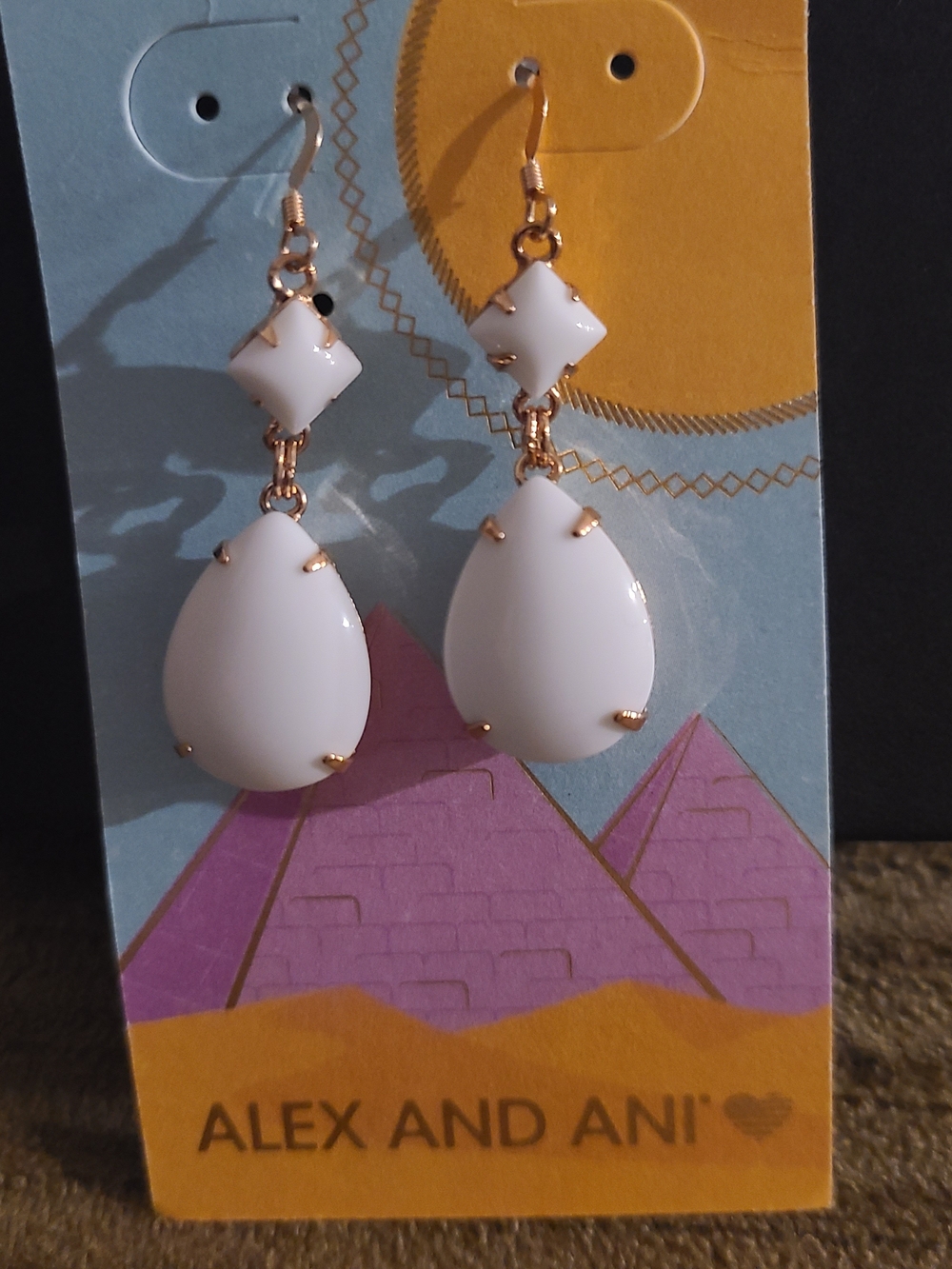 Alex and Ani White Teardrop & Diamond Dangle Earrings with Gold Accents